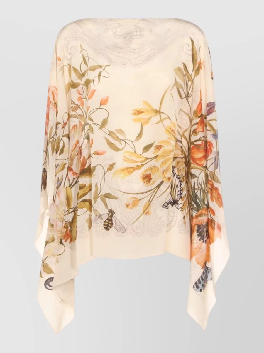 Etro Floral Sheer Top Draped Asymmetric Hem
