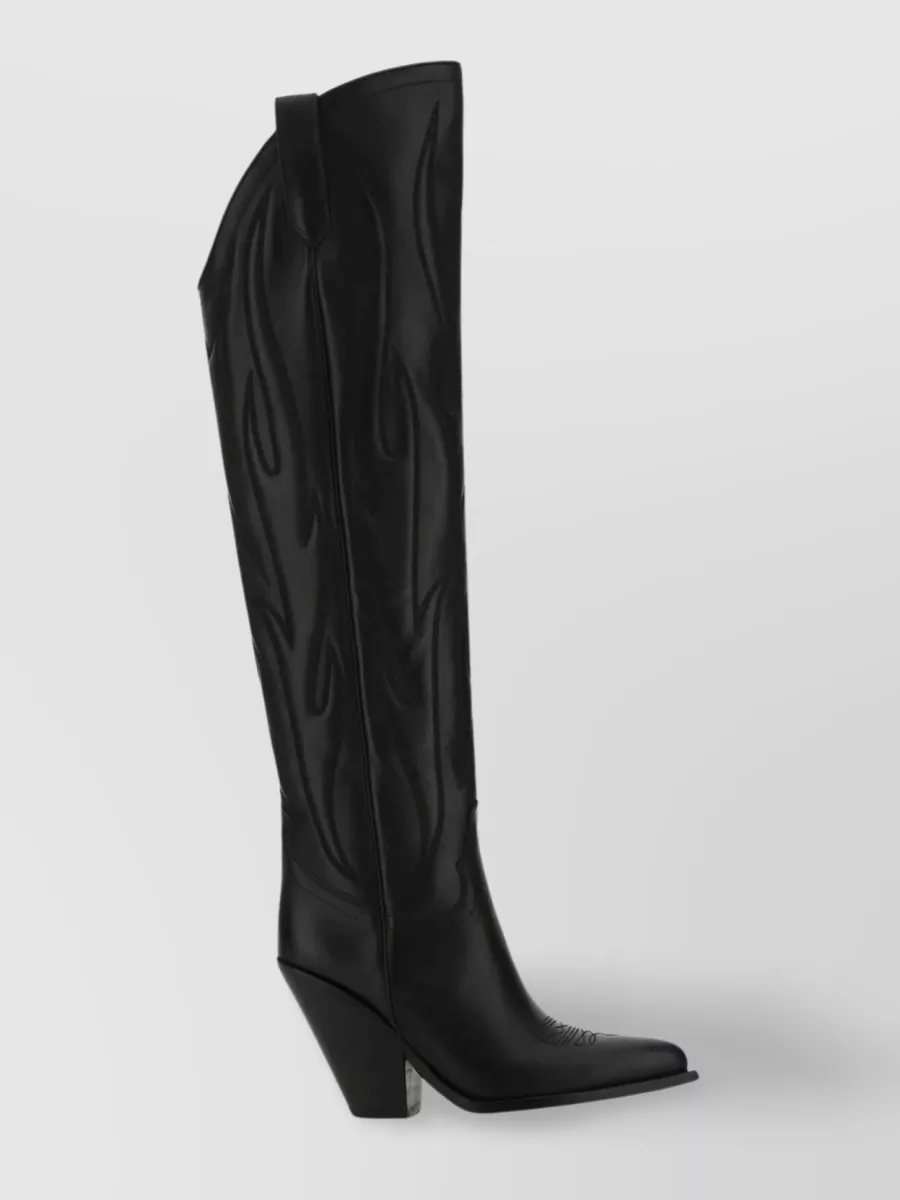 Shop Sonora Leather Boots With Pointed Toe And Cone Heel In Black