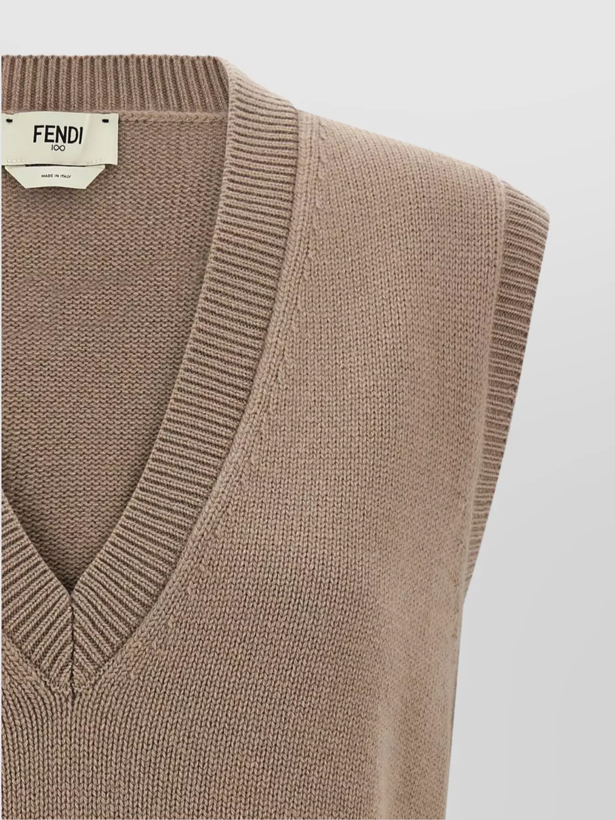 Fendi Sleeveless Cashmere Vest Featuring Ribbed Trim In Brown