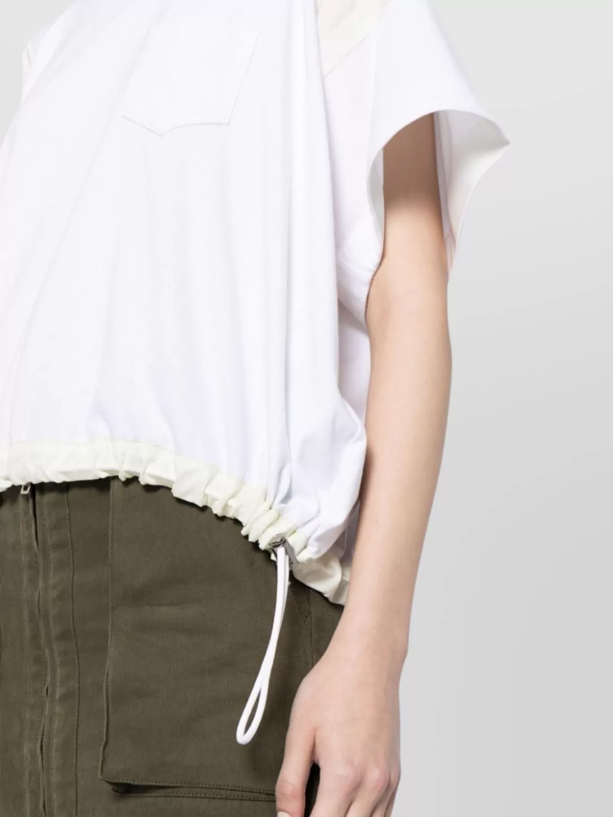 Sacai Cotton Crew Neck T-Shirt With Drawstring Hem