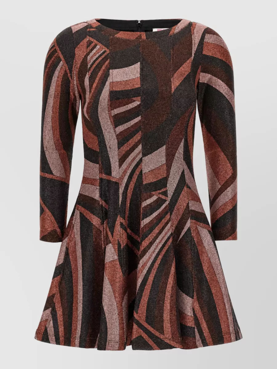 Pucci Metallic jersey iride print boat neck 3/4 sleeve mini dress