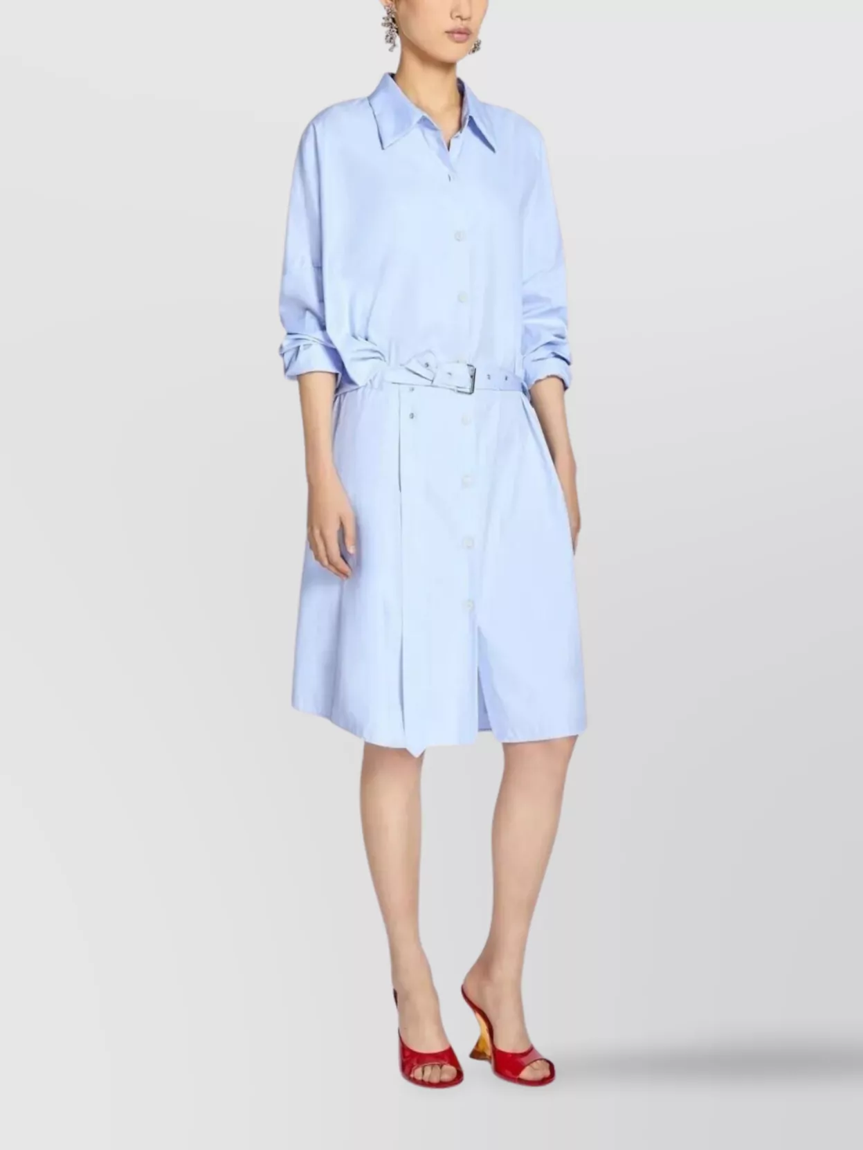 Dries Van Noten Dindi Belted Long-sleeve Shirtdress In Blue