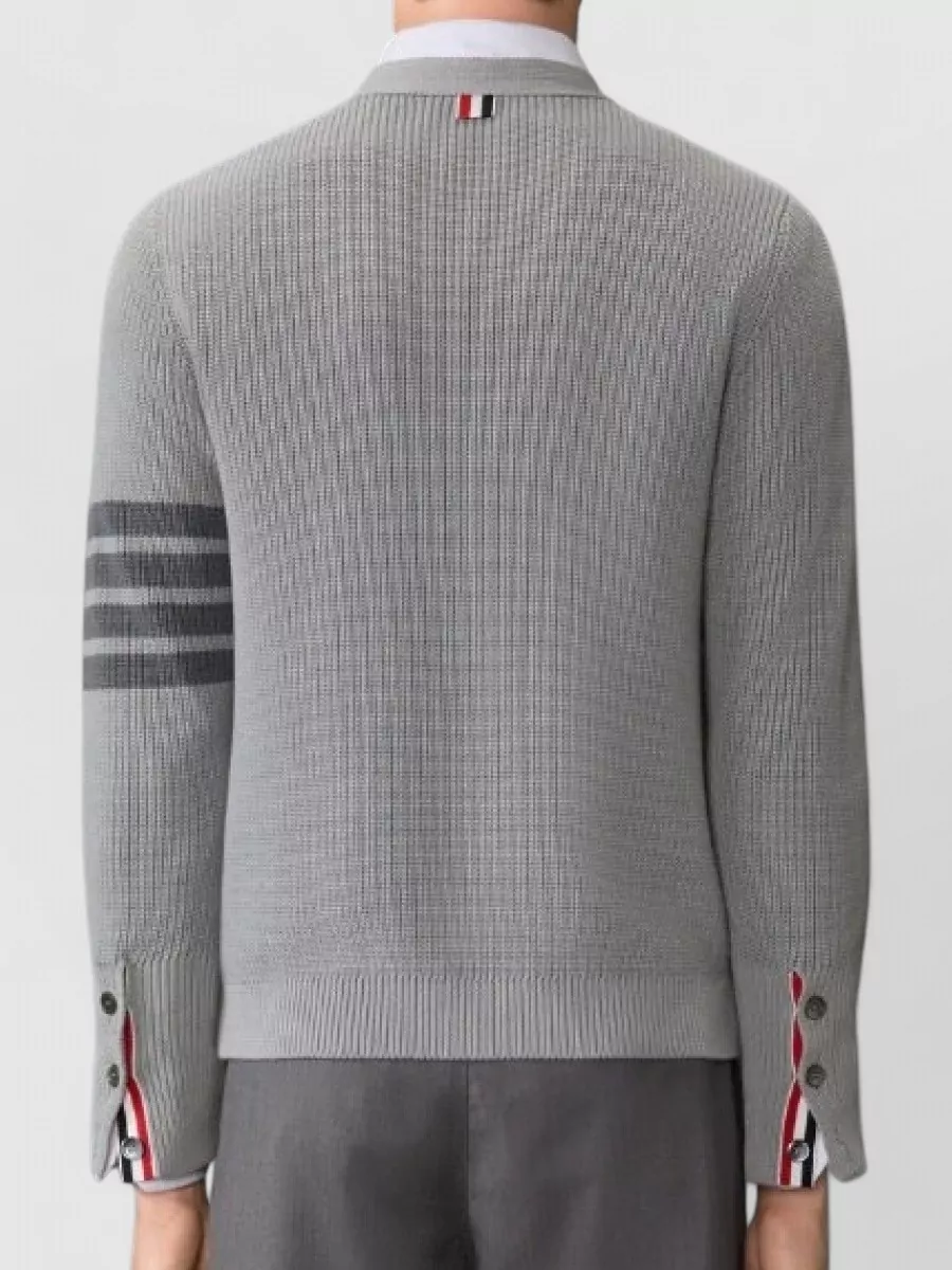 Thom Browne Cotton V Neck Cardigan Tonal Stripe