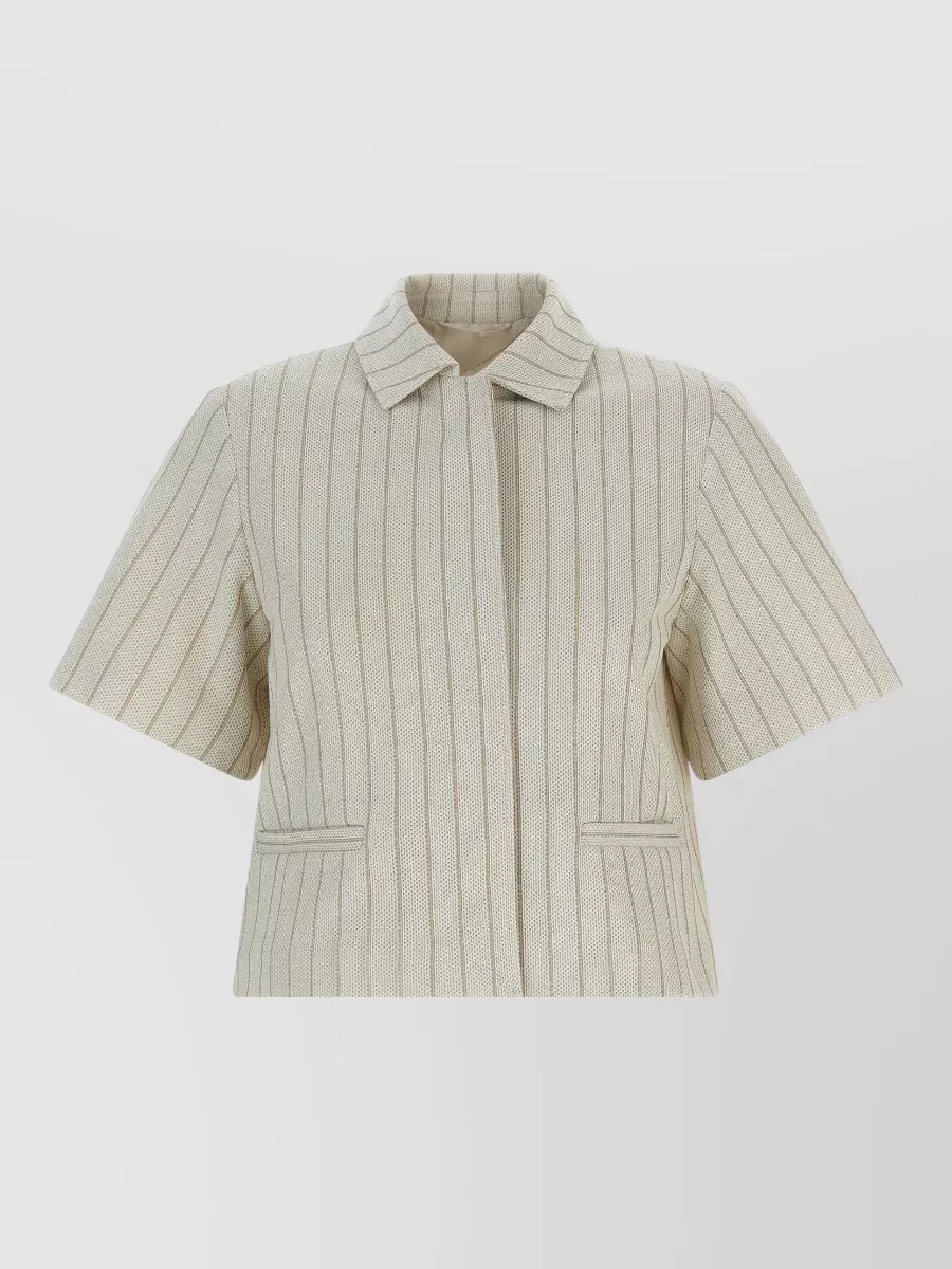 Max Mara pinstripe short-sleeve cotton shirt jacket
