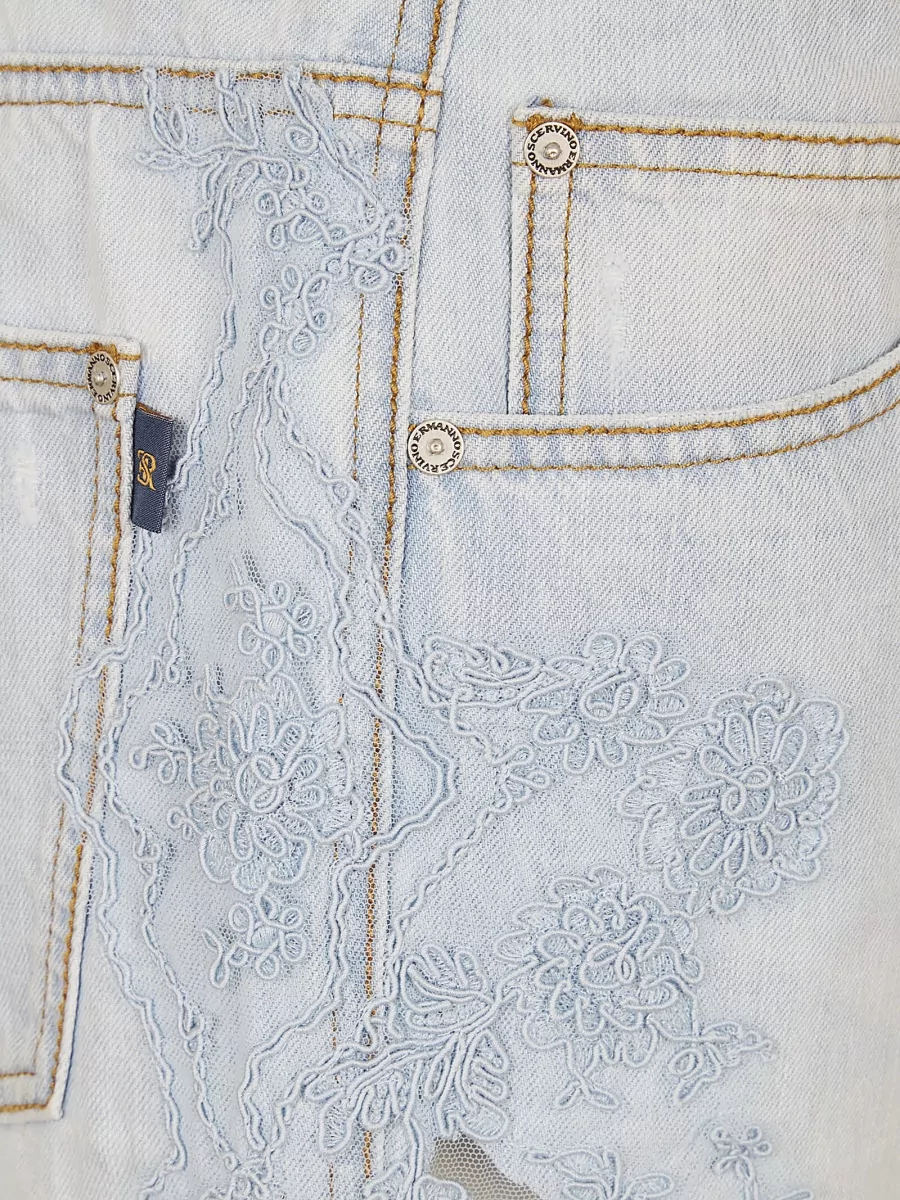 Ermanno Scervino Denim Paneled Knee-Length Shorts