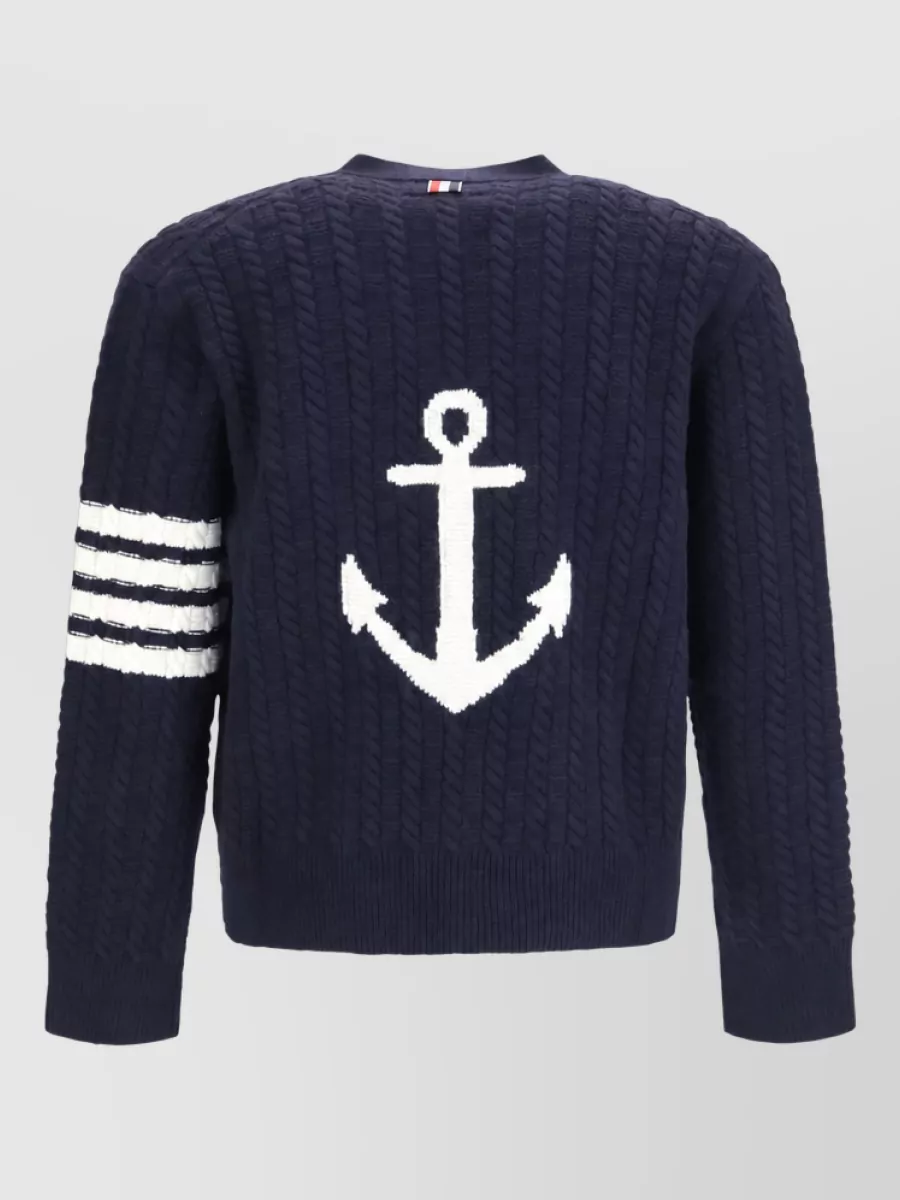 Thom Browne Cable-Knit Wool V-Neck Cardigan