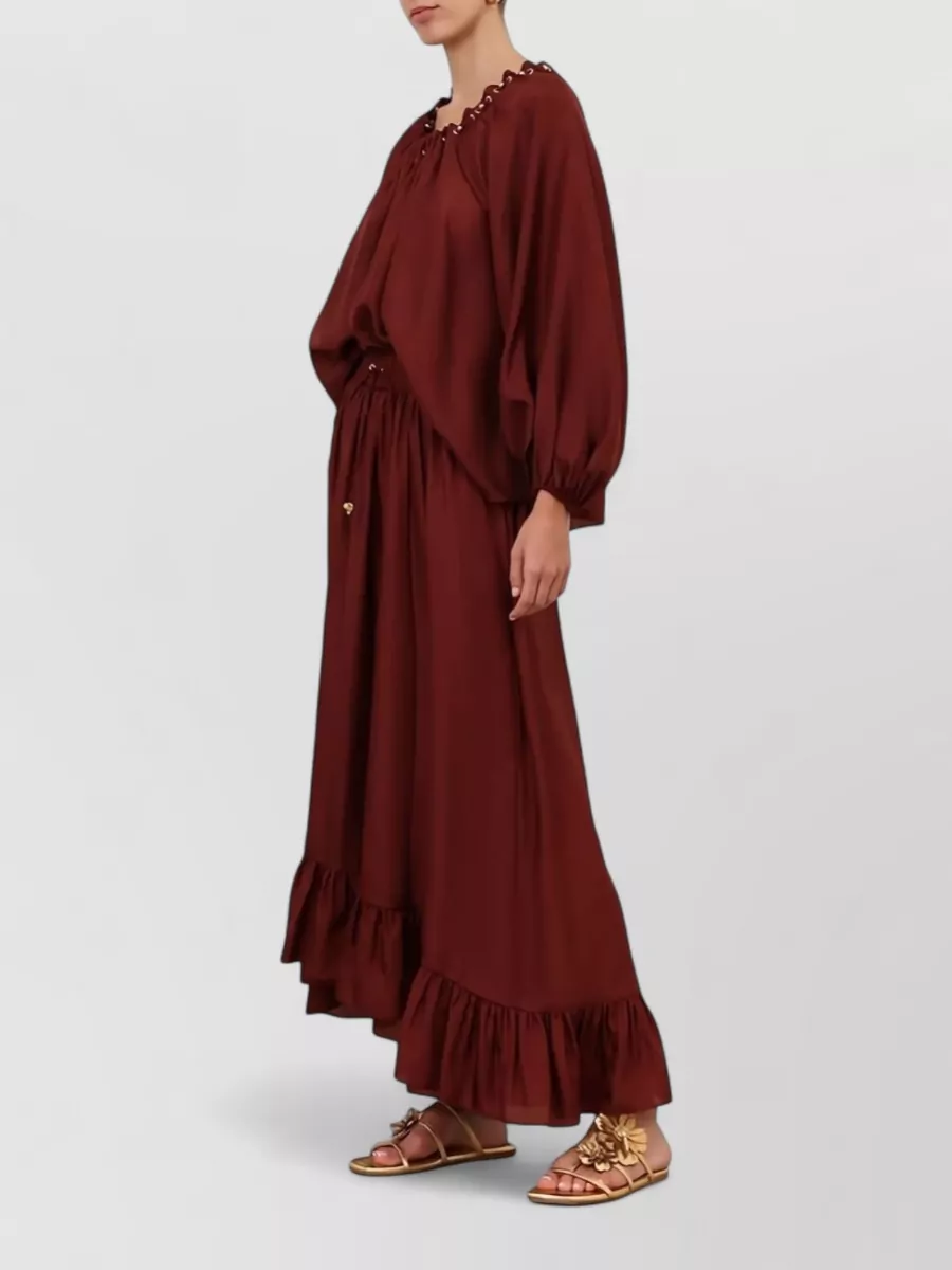 Zimmermann Silk Gathered Asymmetric Maxi Skirt