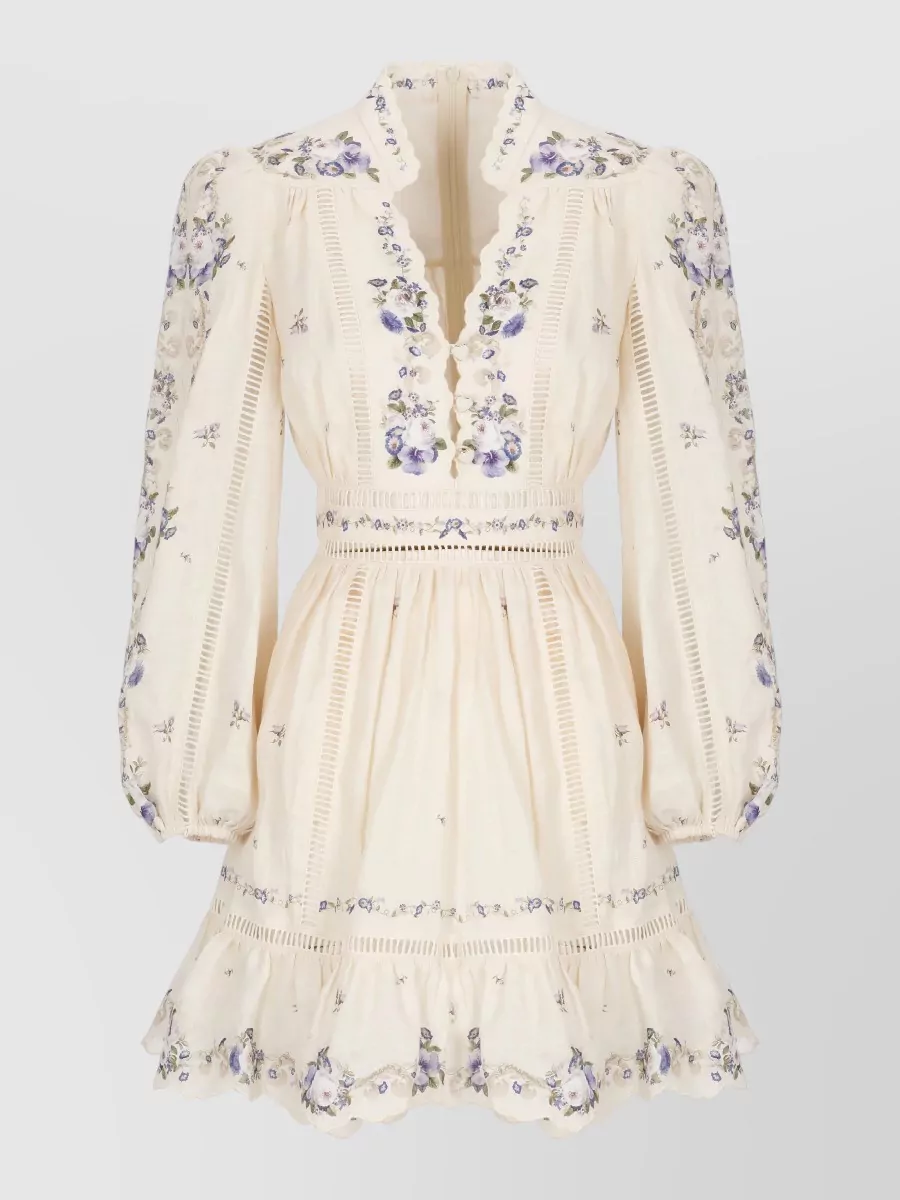 Zimmermann linen floral-print scalloped mini dress