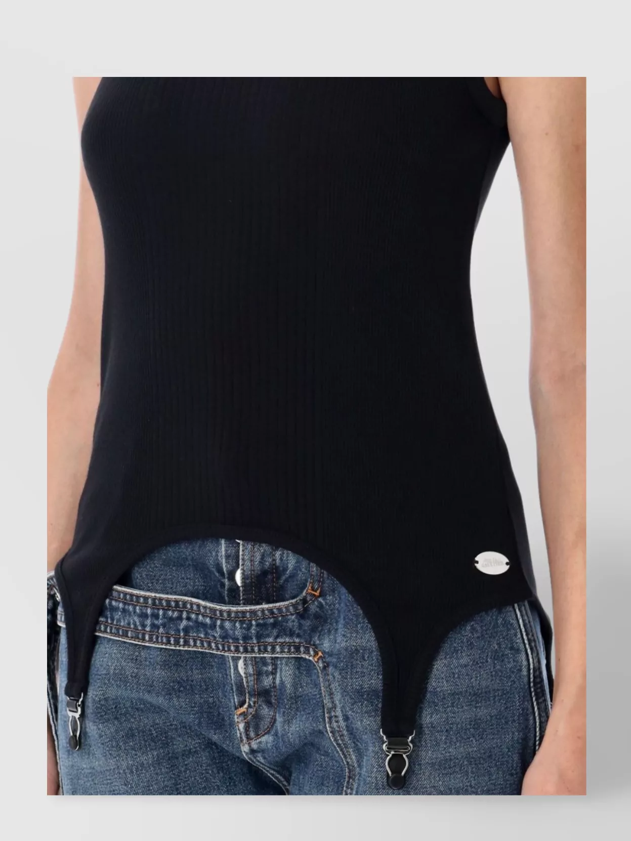 Jean Paul Gaultier Cotton Ribbed Tank Top With Lingerie Garter Clothing In Black