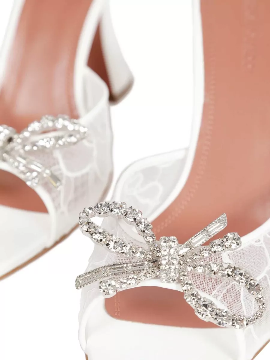Amina Muaddi Crystal-Embellished Lace Mules