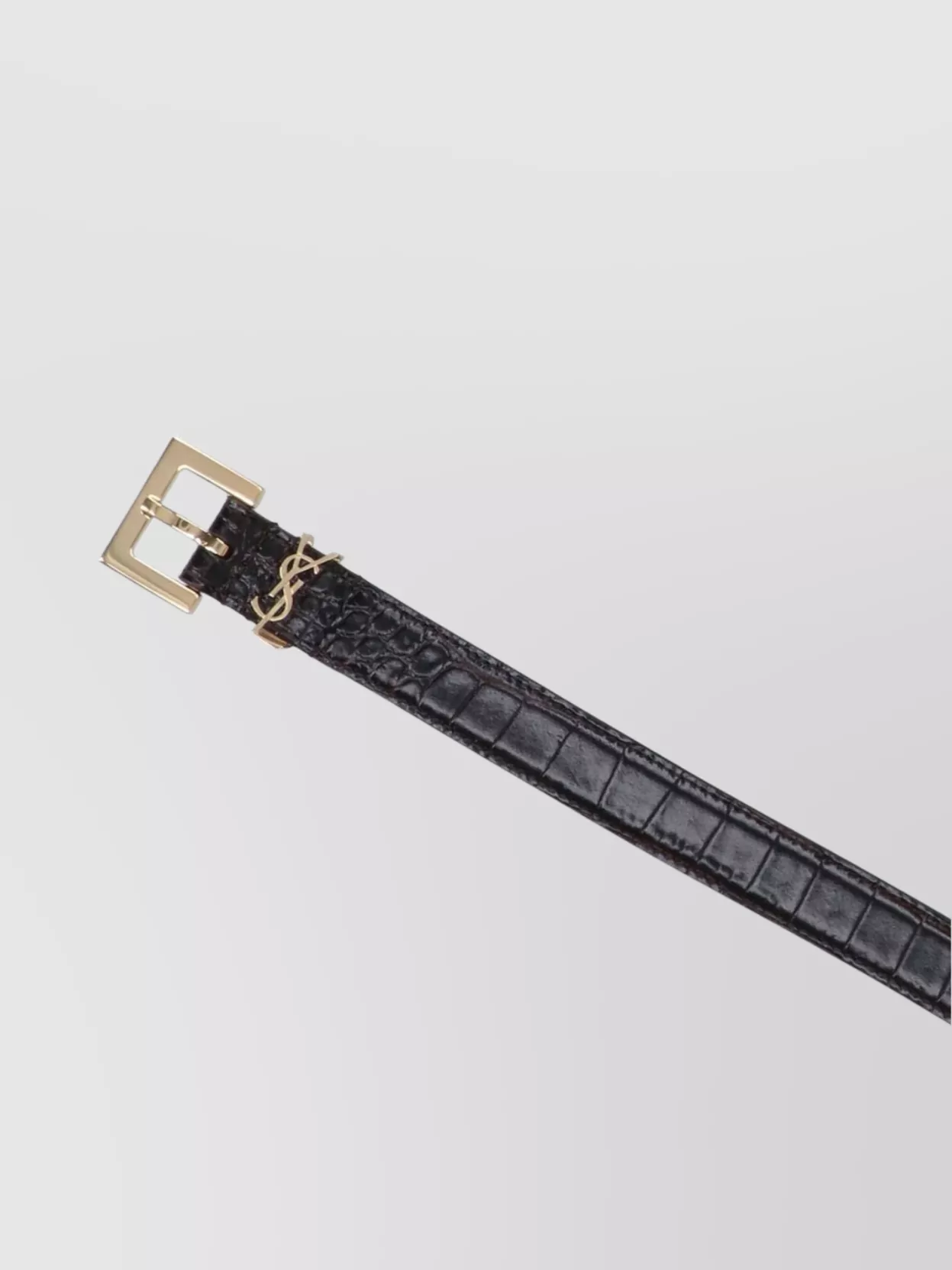 Saint Laurent Crocodile Texture Adjustable Length Gold Buckle Belts