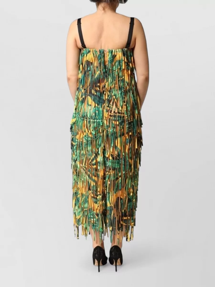 Dolce&Gabbana Tropical Print Fringe Midi Dress
