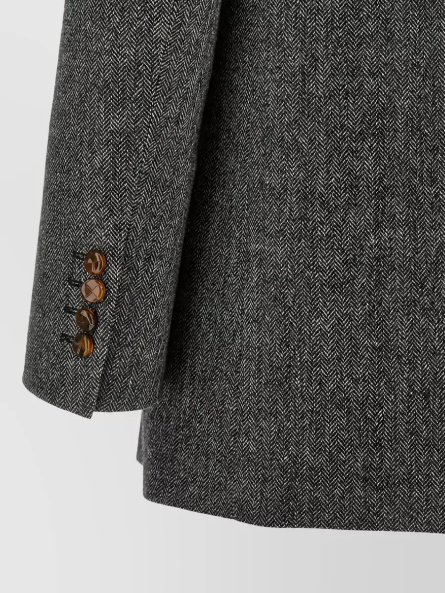 Blazé Milano Virgin Wool Herringbone Double-Breasted Blazer