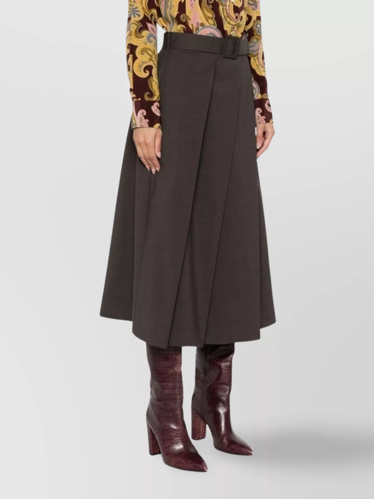 Parosh Midi A-Line Skirt Belted Waist