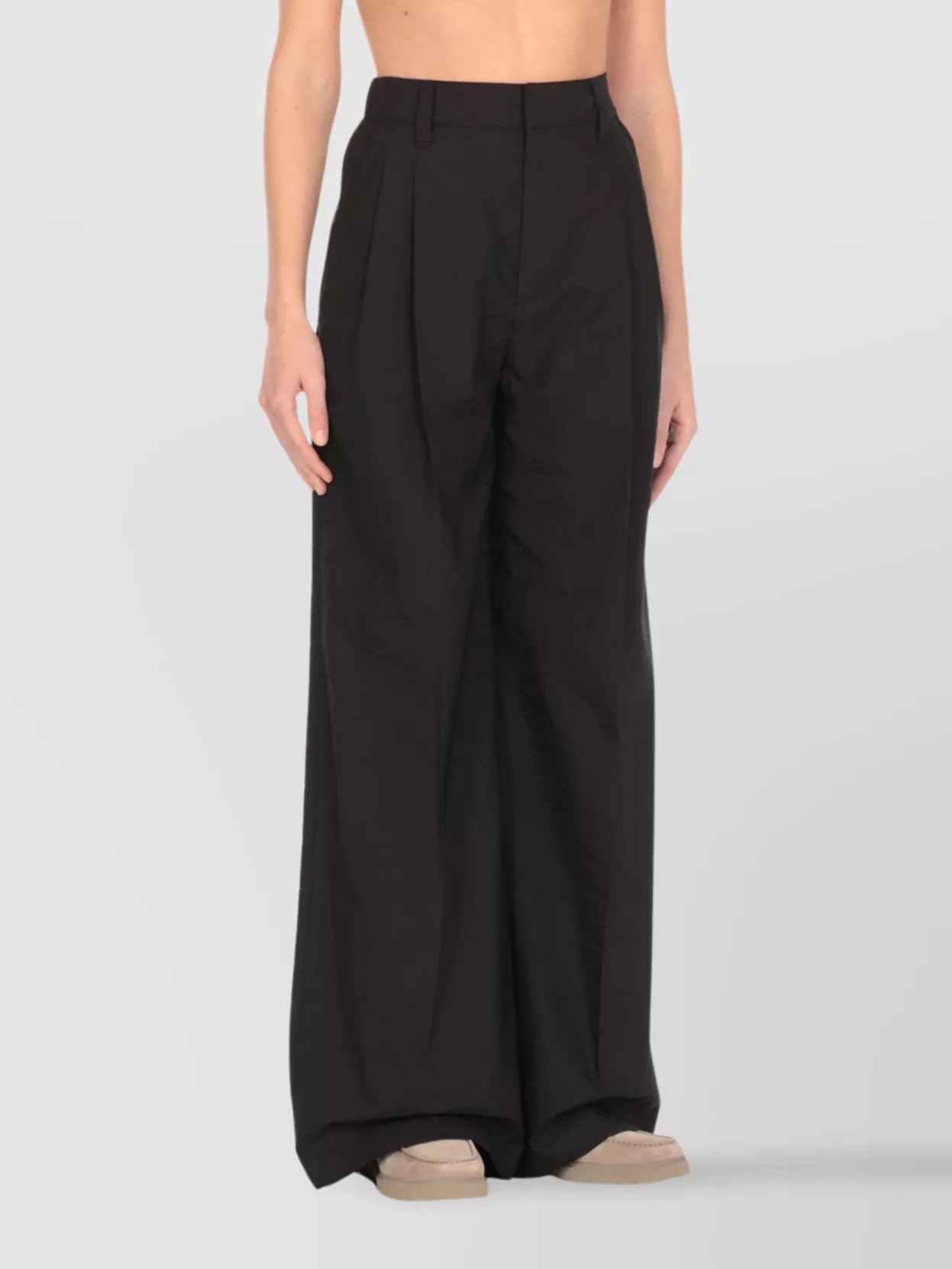 Brunello Cucinelli High Waist Wide-leg Pleated Cotton Pants In Black
