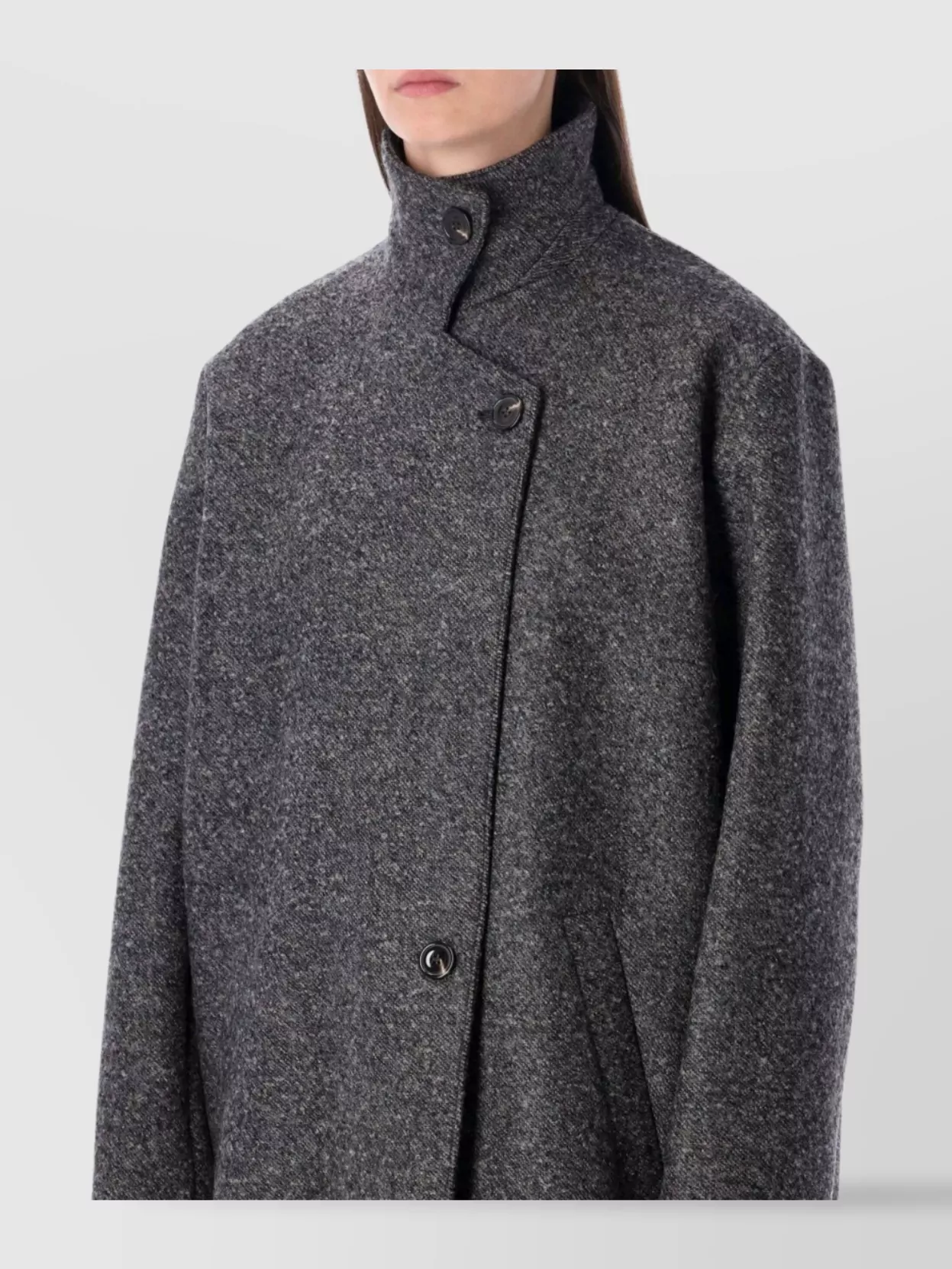 Soeur Long High Collar Coat With Side Pockets In Multi