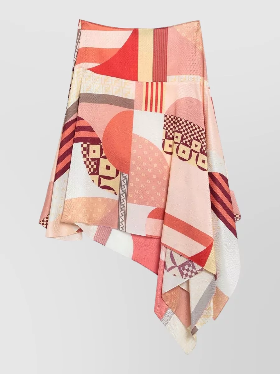 Fendi Asymmetric draped skirt — The Fendi asymmetric draped midi echoes the halter’s soft peach tones and boho energy while the fluid, asymmetric cut keeps it Y2K-leaning yet polished enough for price-tier synergy.