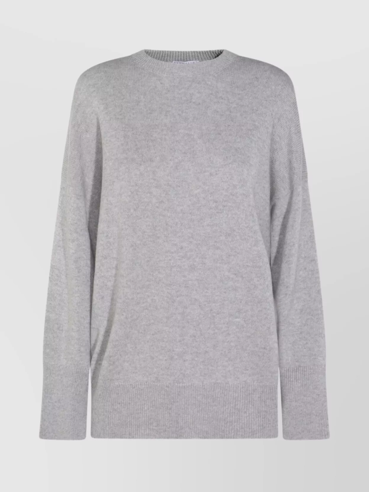 Brunello Cucinelli Soft Texture Crewneck Knitwear With Ribbed Finish In Gray