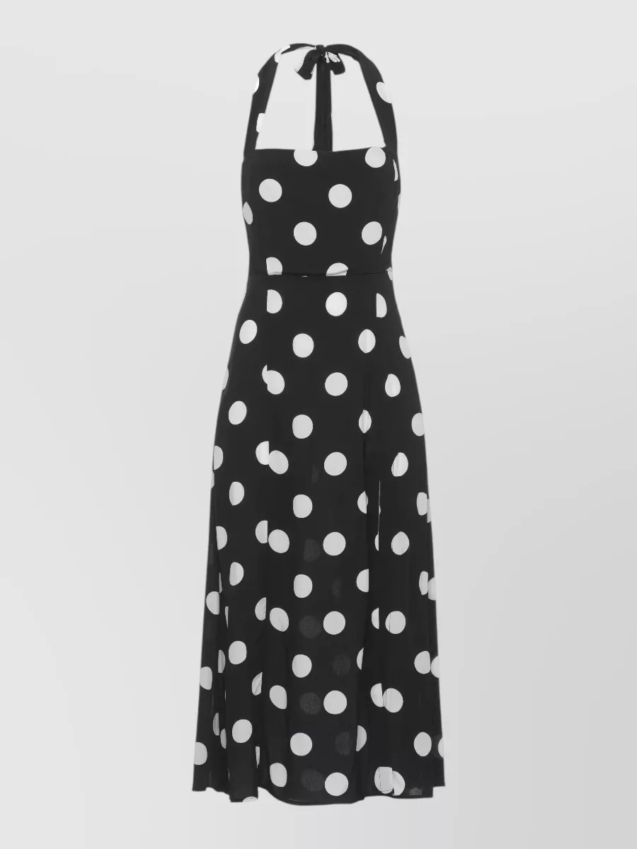Mar De Margaritas Polka-Dot Sleeveless Straight-Neck Side-Slit Midi Dress