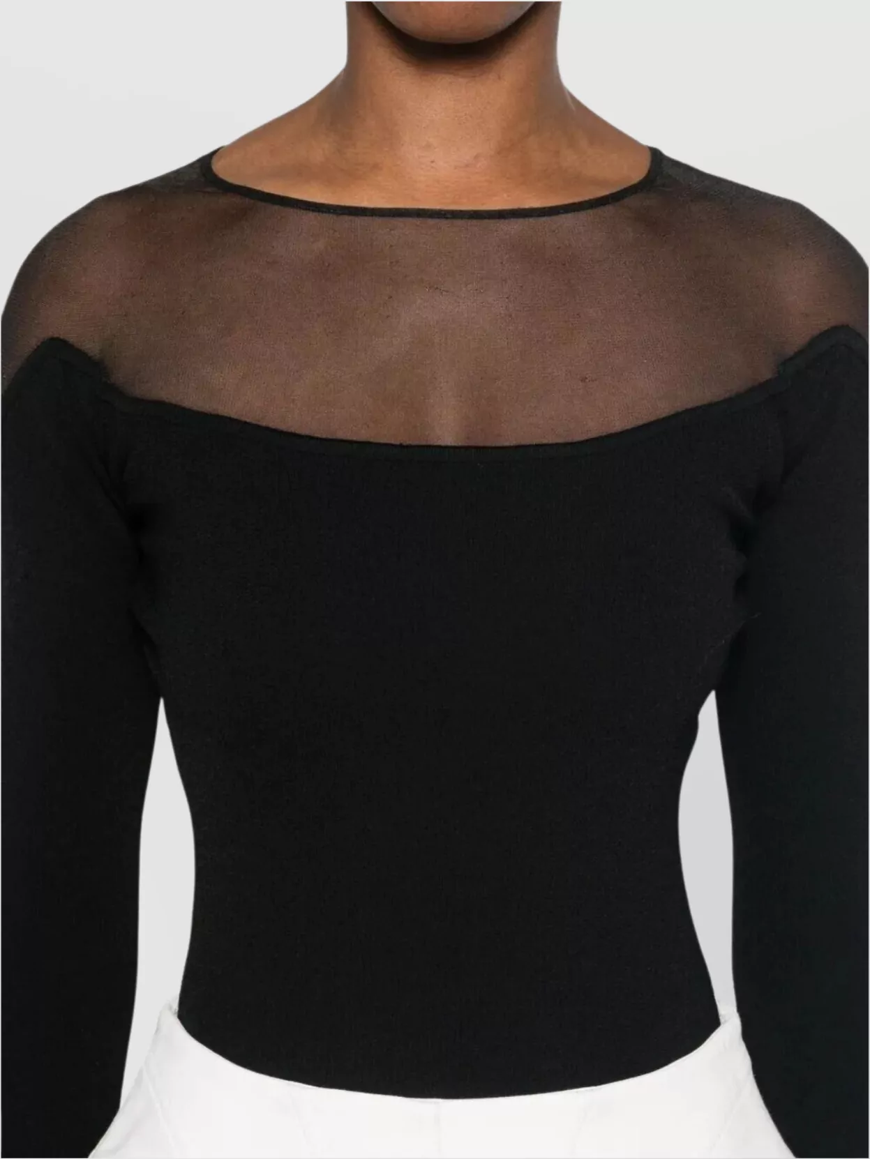 Mugler Sheer Neckline Stretch Fabric Long Sleeves Body