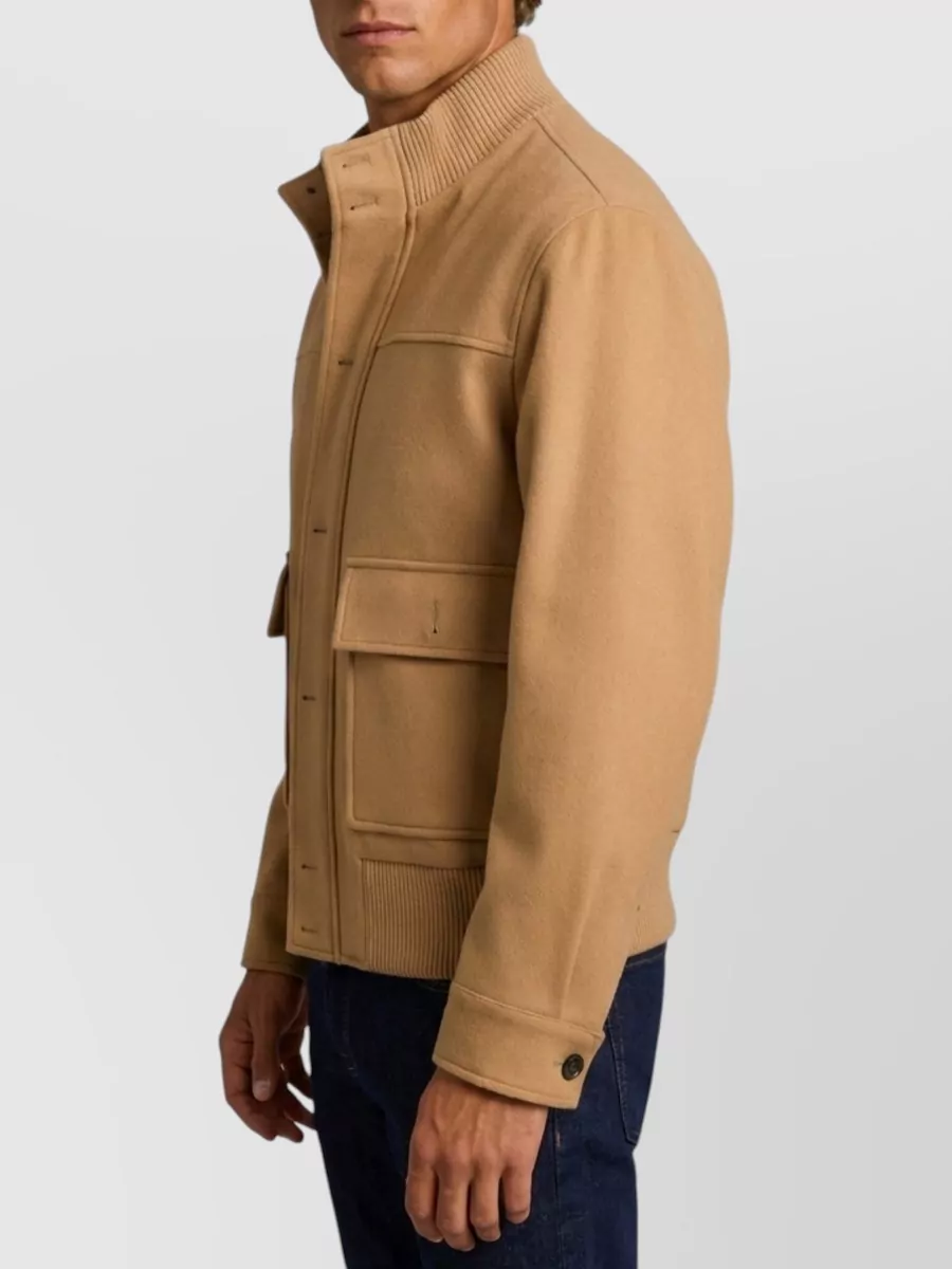 Lardini Virgin Wool Ribbed-Collar Bomber Jacket