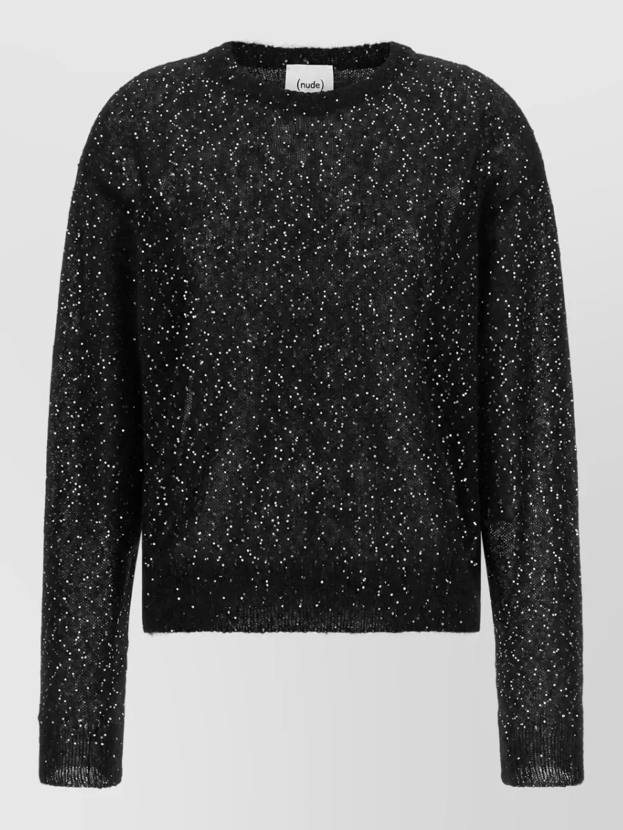 Nude sequined mohair-blend crewneck sweater