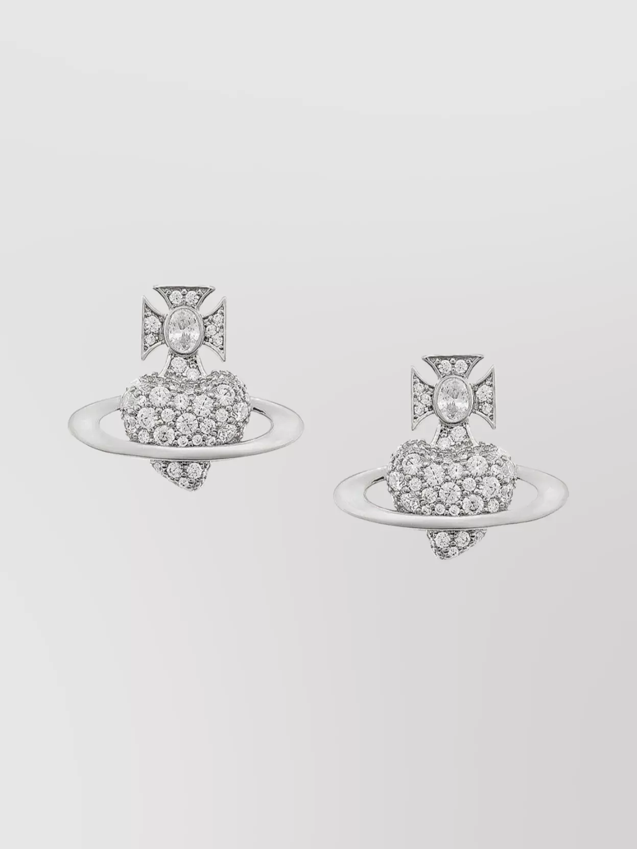 Vivienne Westwood Heart Shaped Crystal Stud Earrings In Metallic