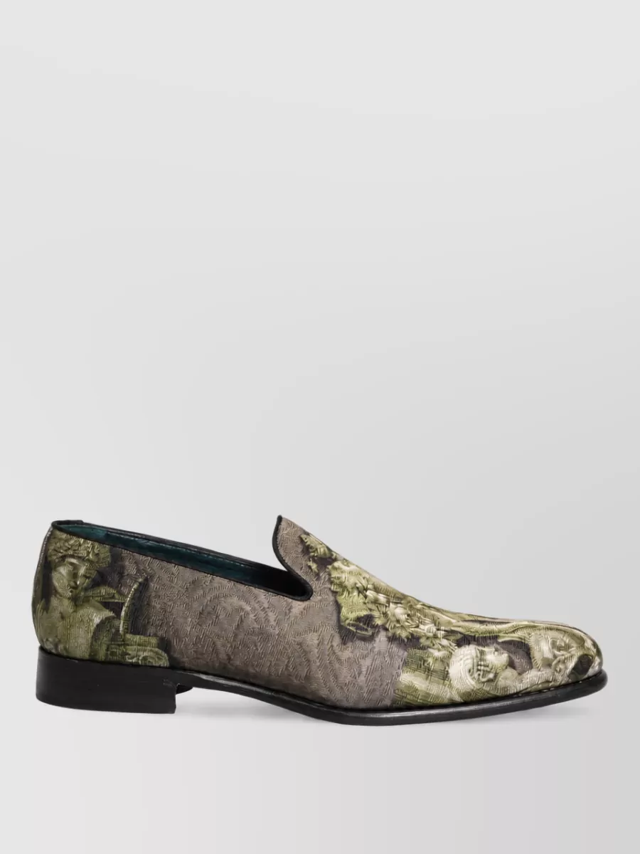 Dolce&Gabbana Leather Baroque Print Slippers