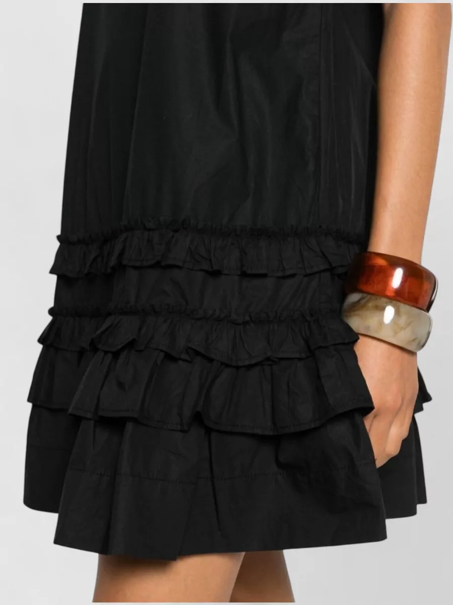Ganni Organic Cotton Ruffle-Trim Scoop-Neck Sleeveless Mini Dress