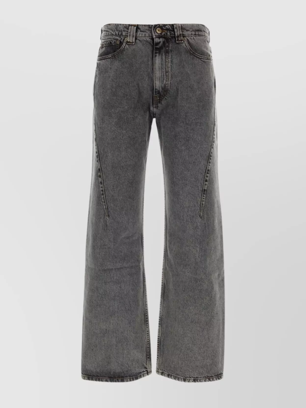 Shop Y/project Wide Leg Faded Denim Trousers With Contrast Stitching