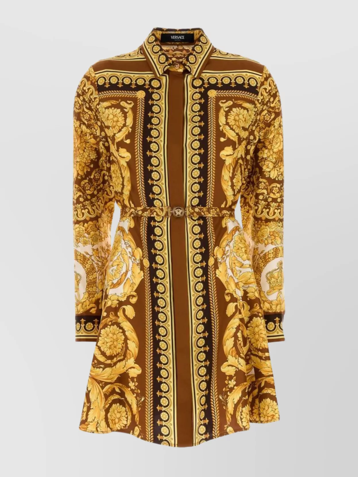 Versace Twill Shirt Dress Ornate Print In Yellow