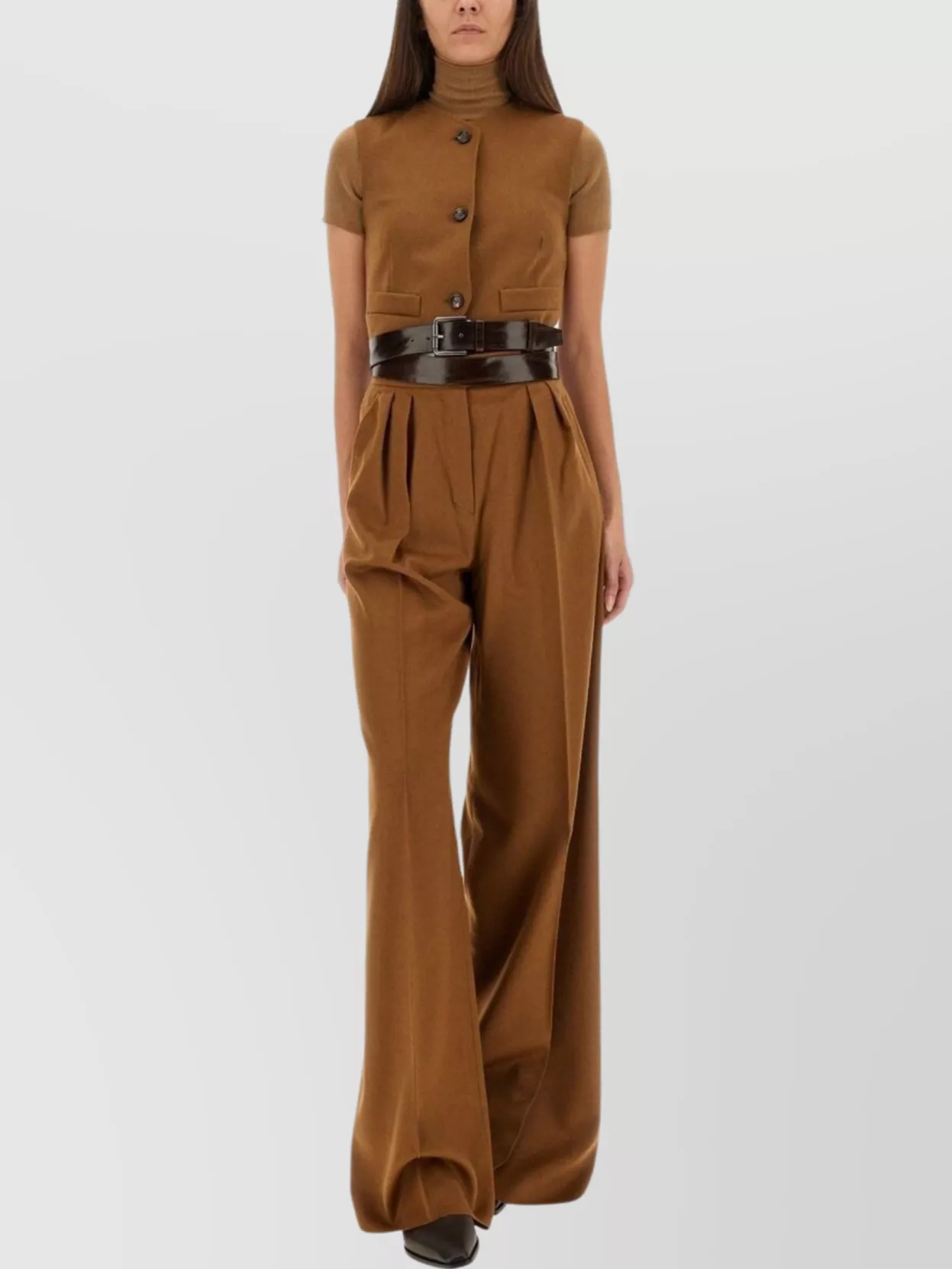 Max Mara Edda Vest With Belt And Buckle Detail In Brown