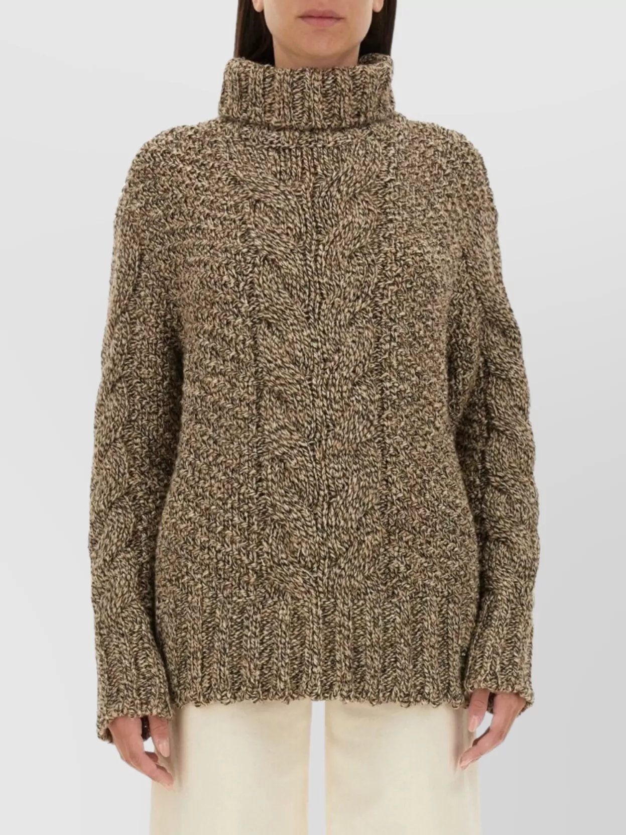 Shop Kiton Cable Knit High Neck Oversize Sweater