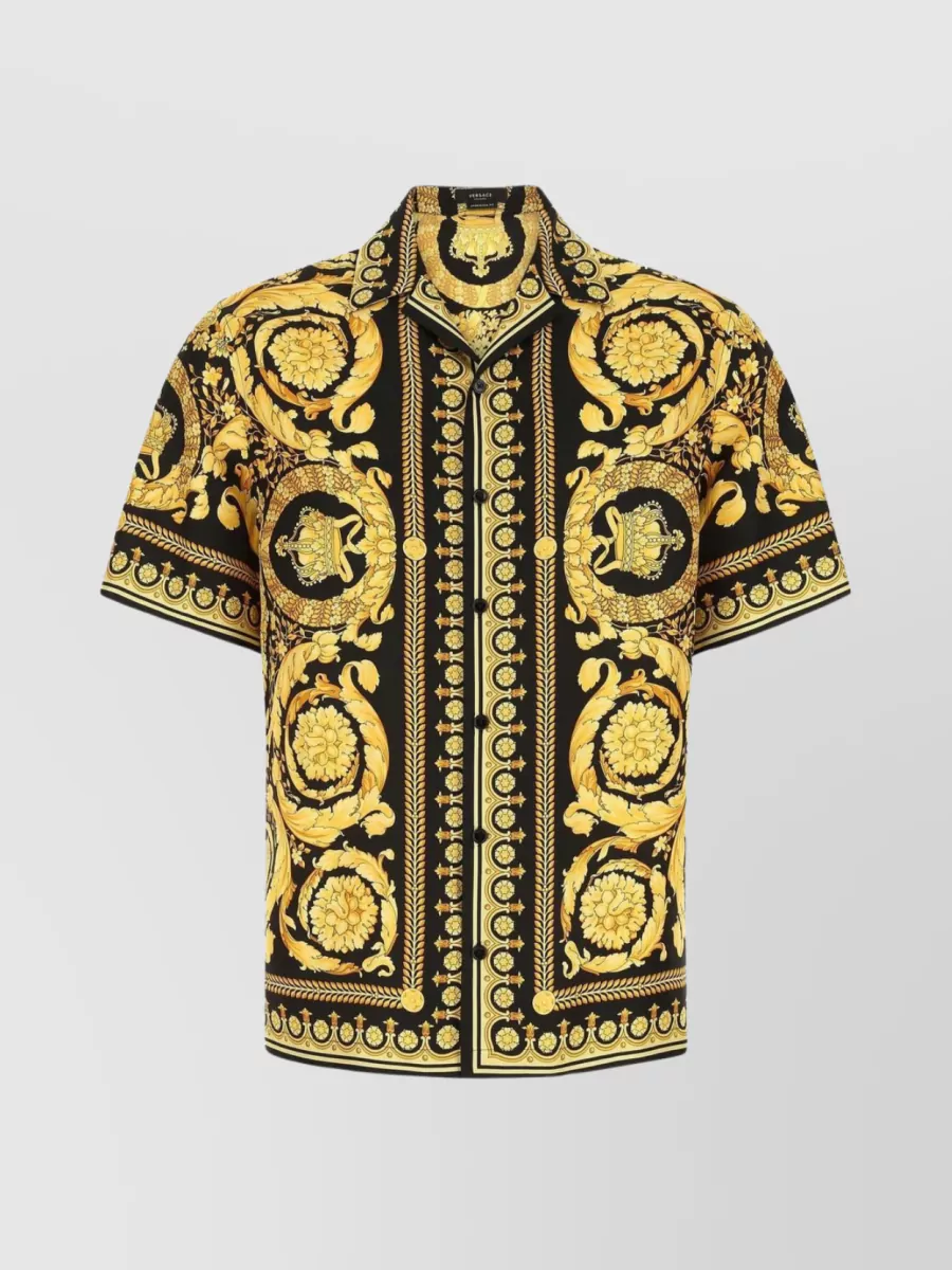 Shop Versace Baroque Print Silk Shirt In Brown
