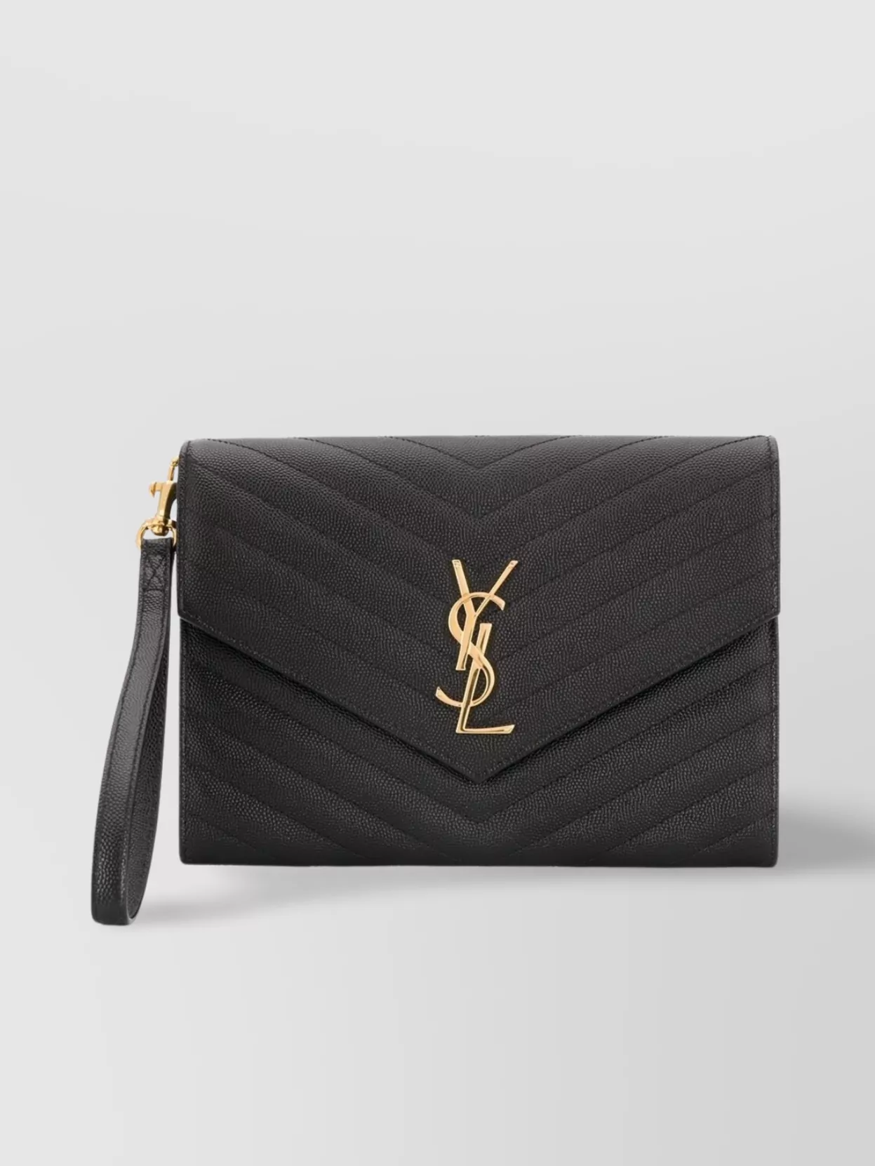 Saint Laurent Chevron Envelope Clutch Gold Hardware In Black