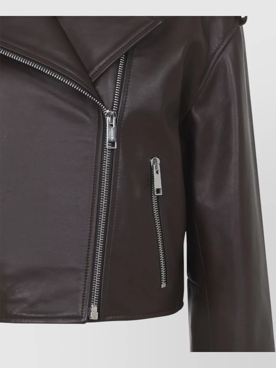 Yves Salomon Lamb Leather Cropped Biker Jacket