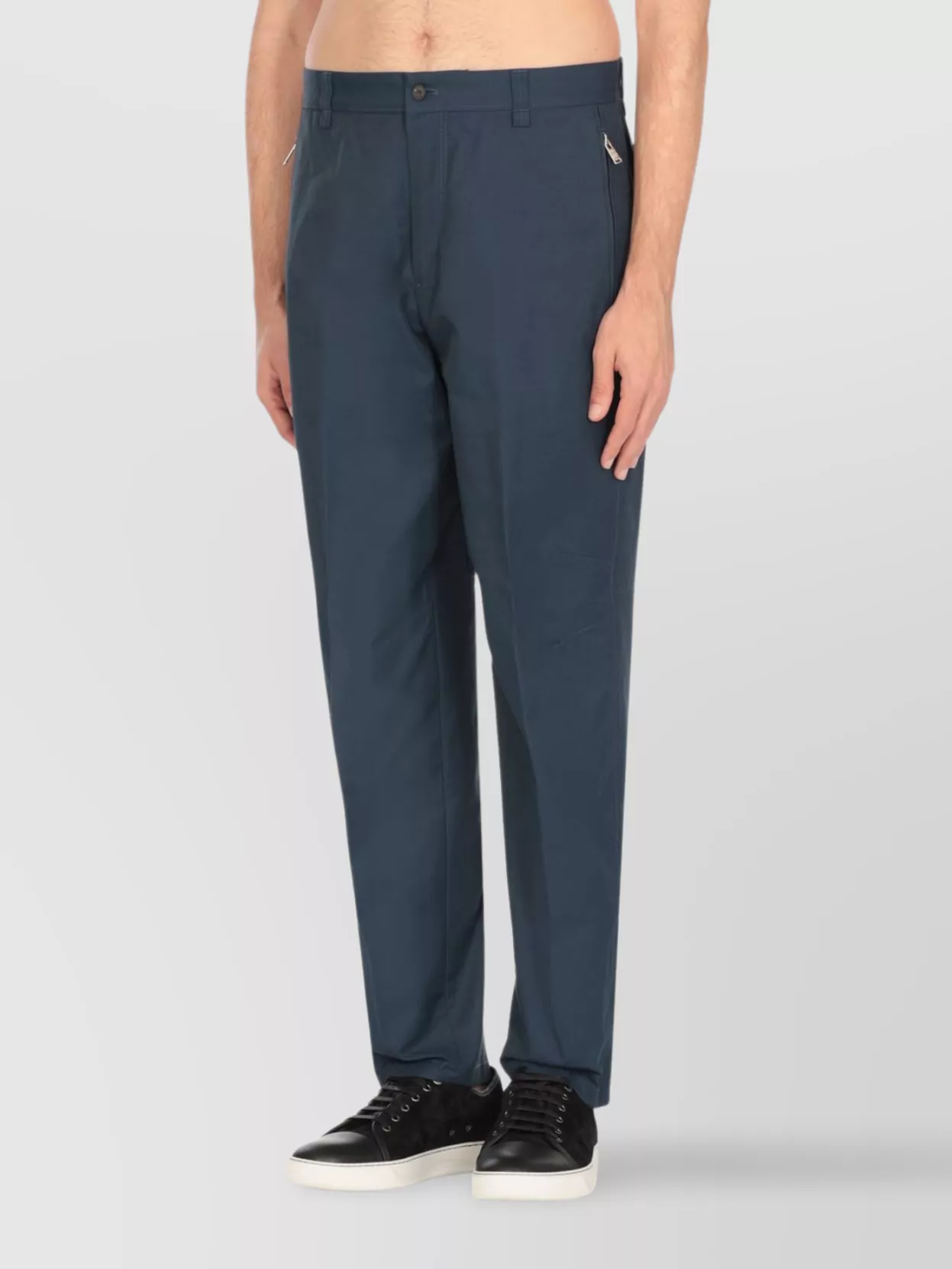 Lanvin Straight Cotton Blend Trousers With Zip Vents