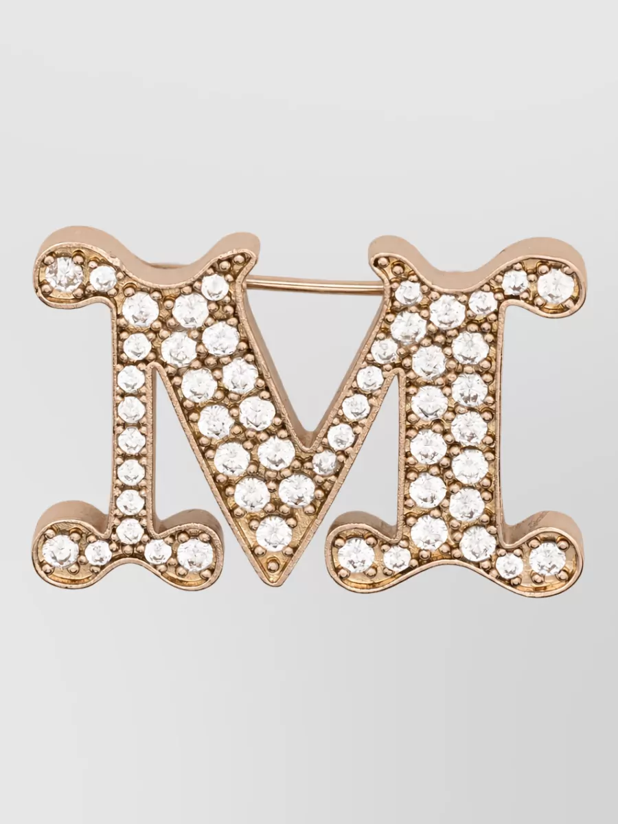 Max Mara crystal-embellished monogram brooch