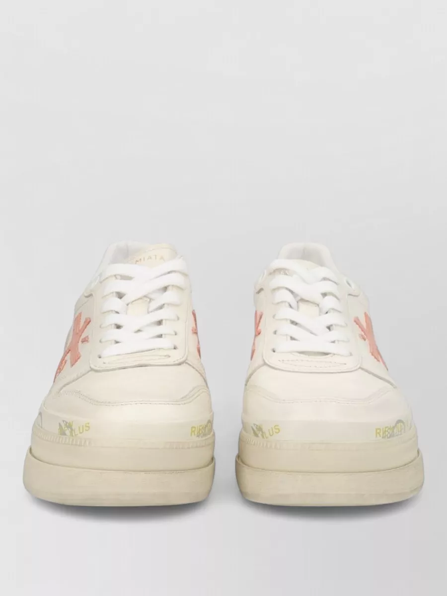 Premiata Sneakers Perforated Accents Rubber Sole Embroidery In Neutral
