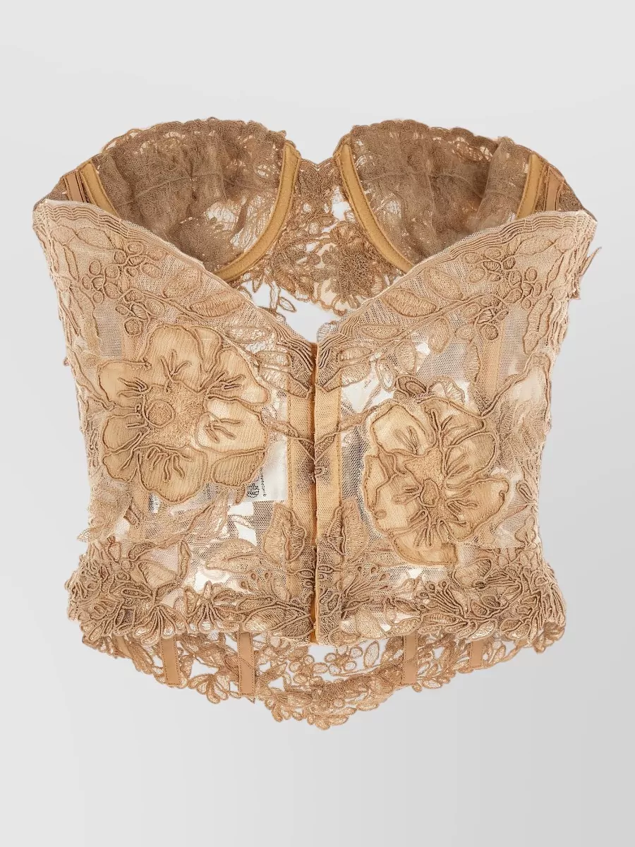 Ermanno Scervino Silk Lace Cropped Bustier Top