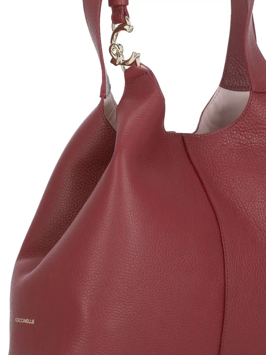 Coccinelle Shoulder Bag Pebbled Leather Double Handle Pochette