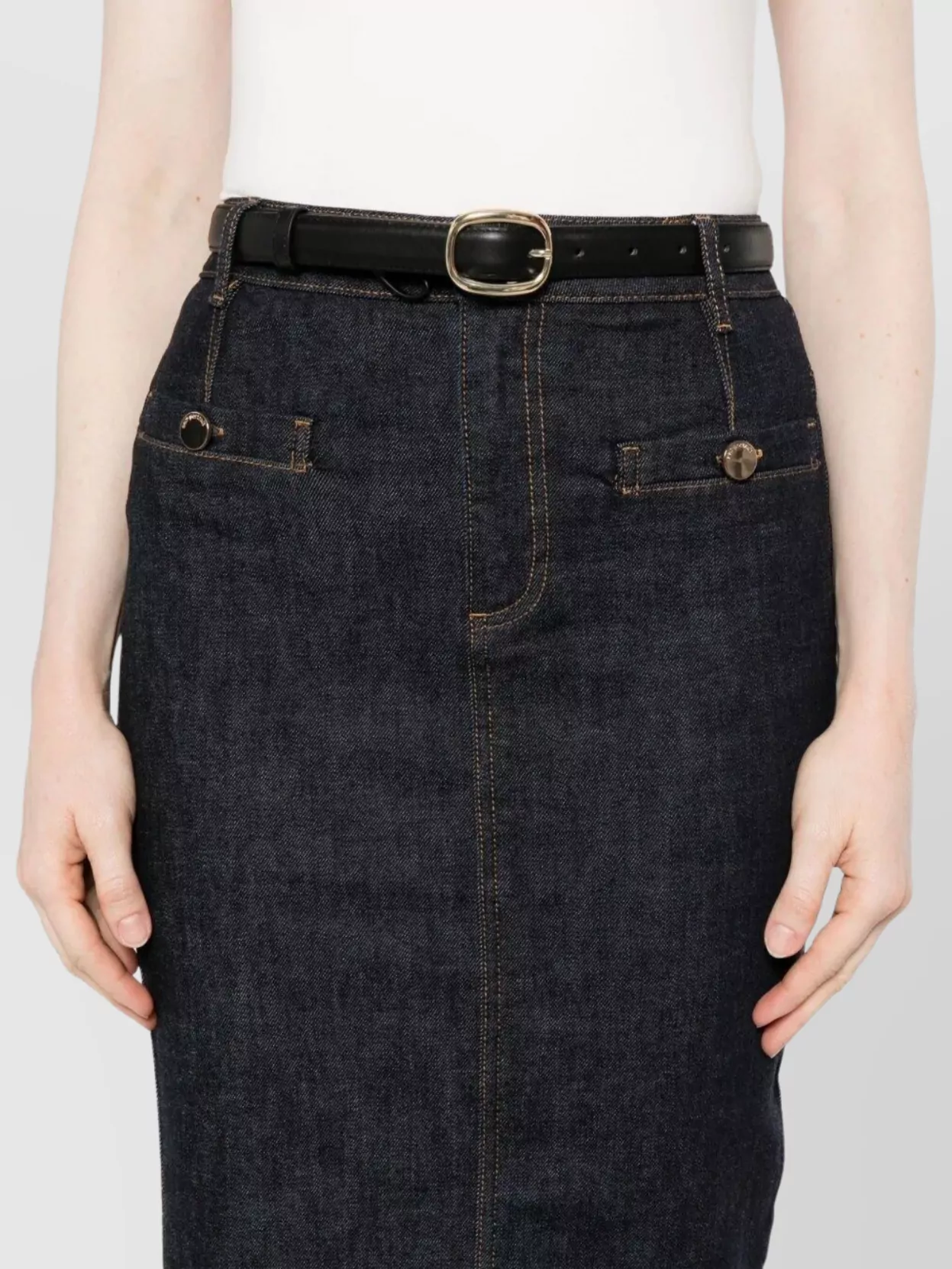 Self-Portrait Denim Midi Skirt Front Pockets