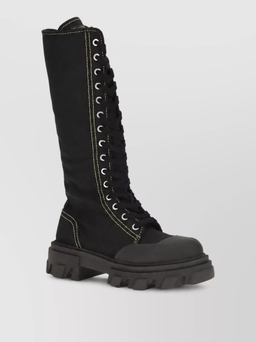 Ganni cotton lace-up boots