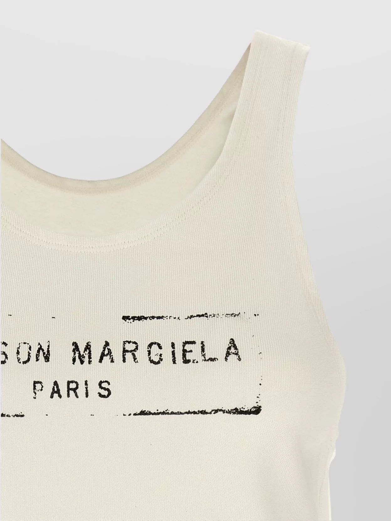 Maison Margiela Beige Top With Wide Neckline And Logo Printed On The Front In Viscose And Cotton Blend Woman