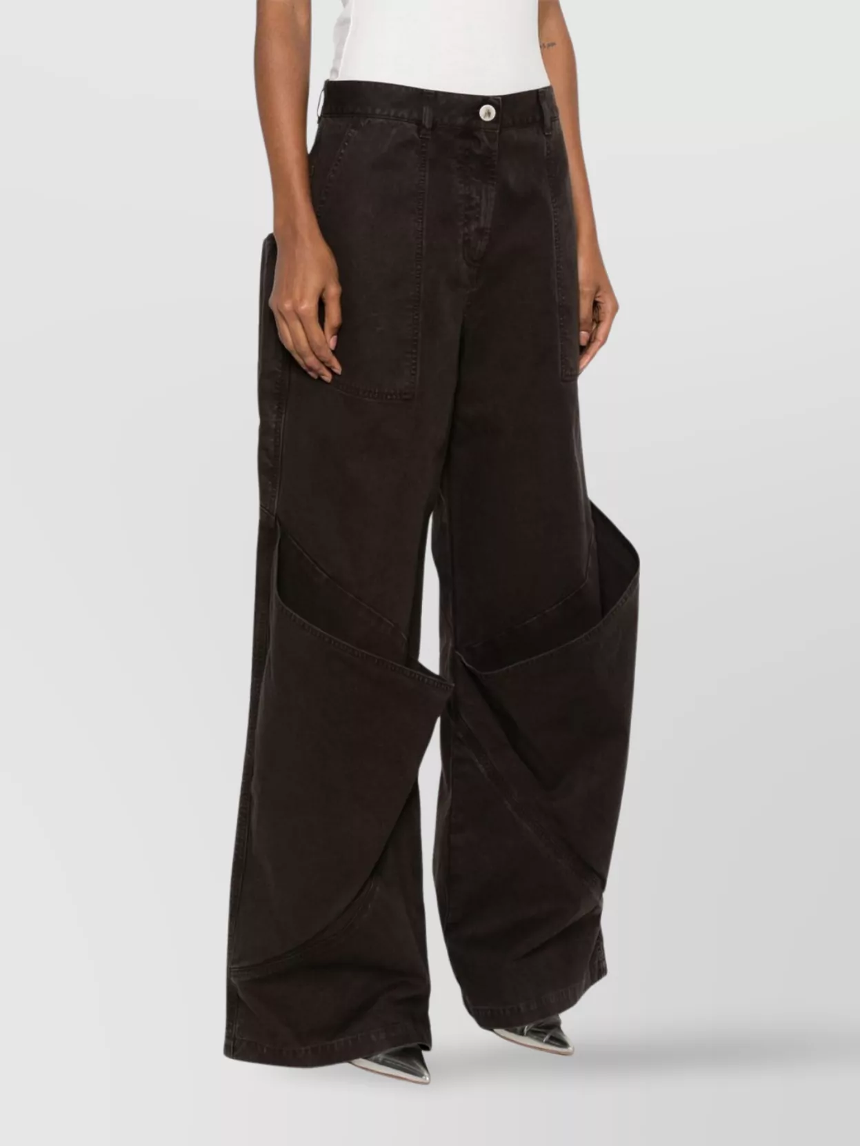 Attico Wide Leg Trouser With Pockets And Belt Loops In Brown