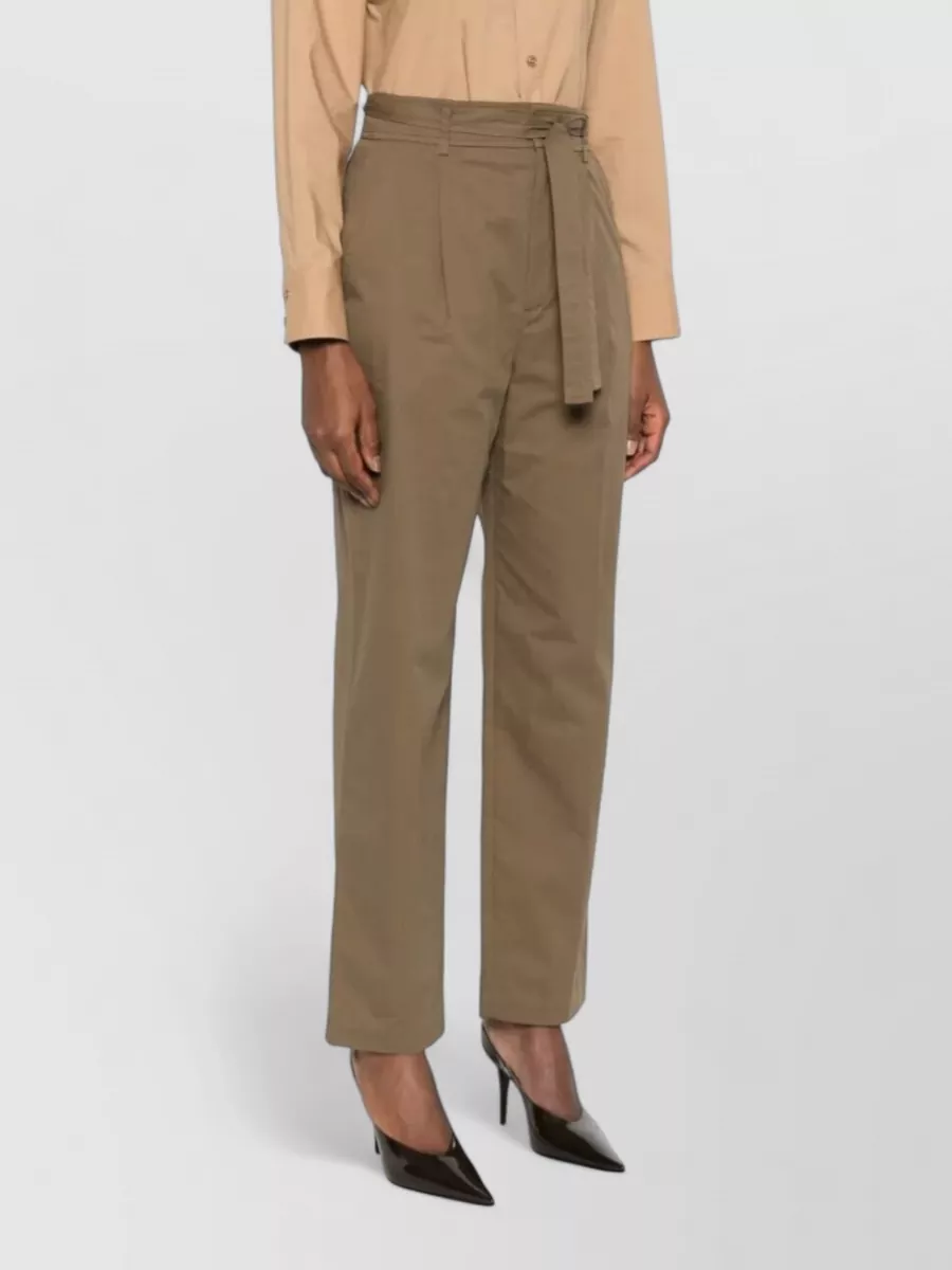 Saint Laurent Cotton High-Rise Straight-Leg Belted Trousers