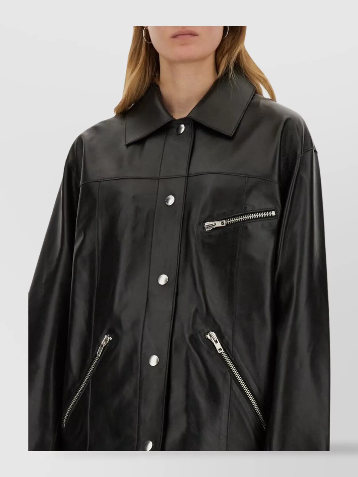 STAND STUDIO COLLARED NECK LONG SLEEVE SHINY FINISH JACKET