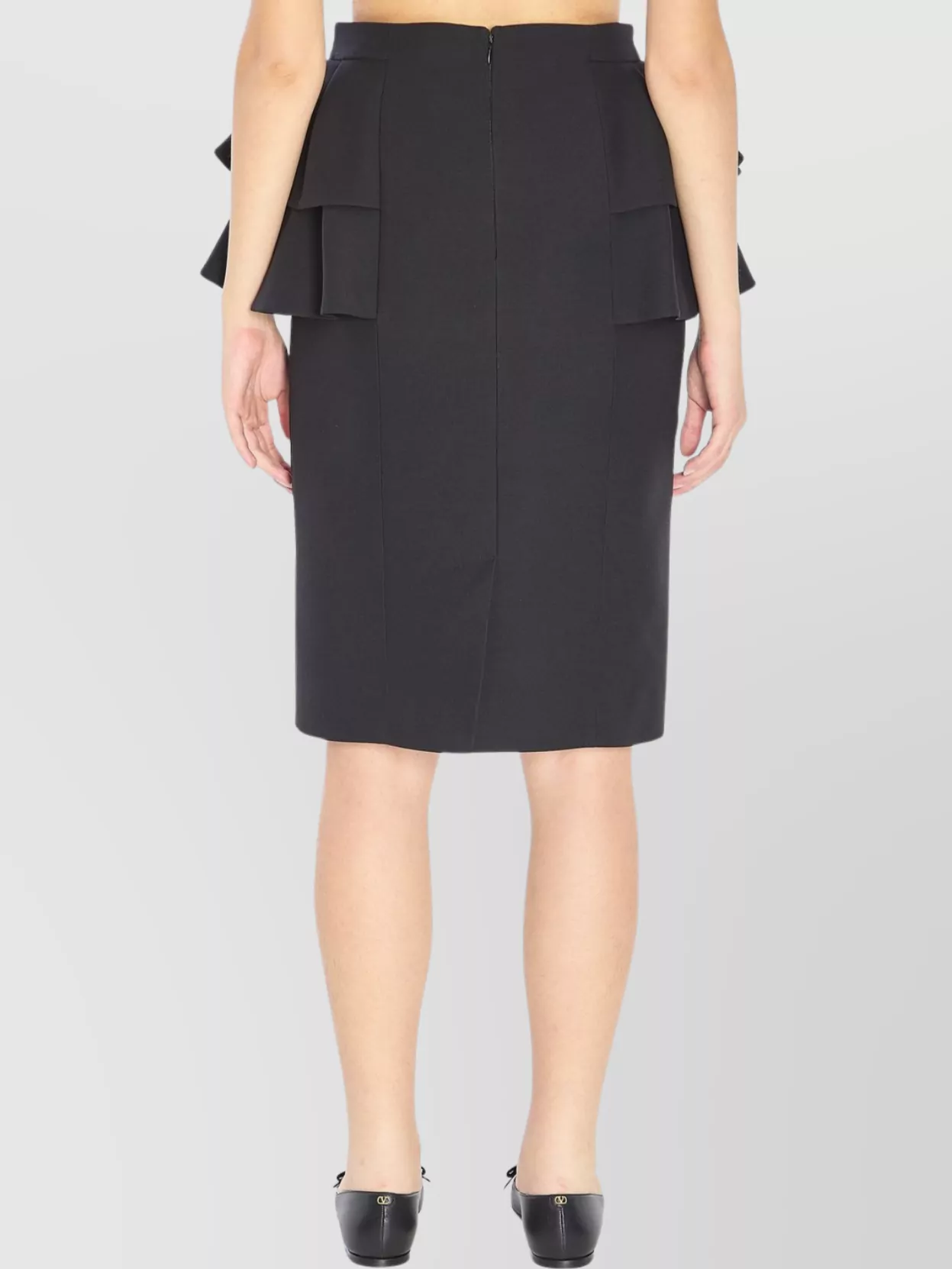 Valentino Couture Crepe Midi Skirt With Ruffle Detail In Blue