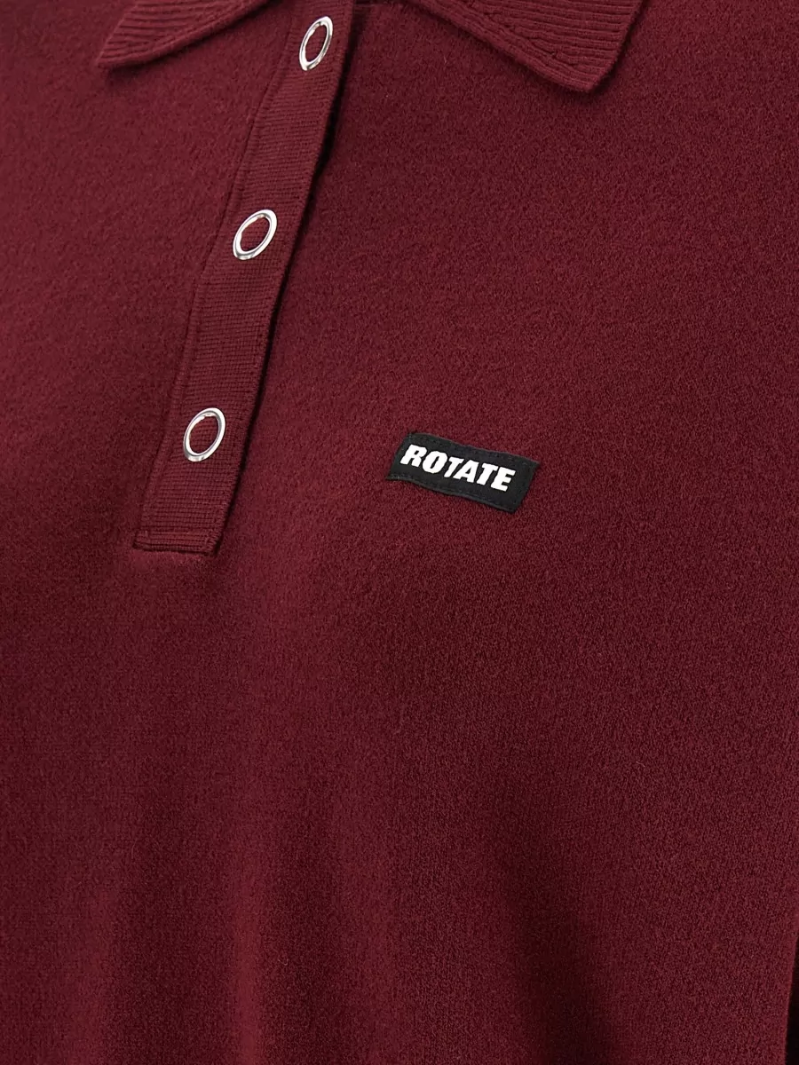 Rotate Birger Christensen Mohair Wool Ribbed Short-Sleeve Polo Shirt