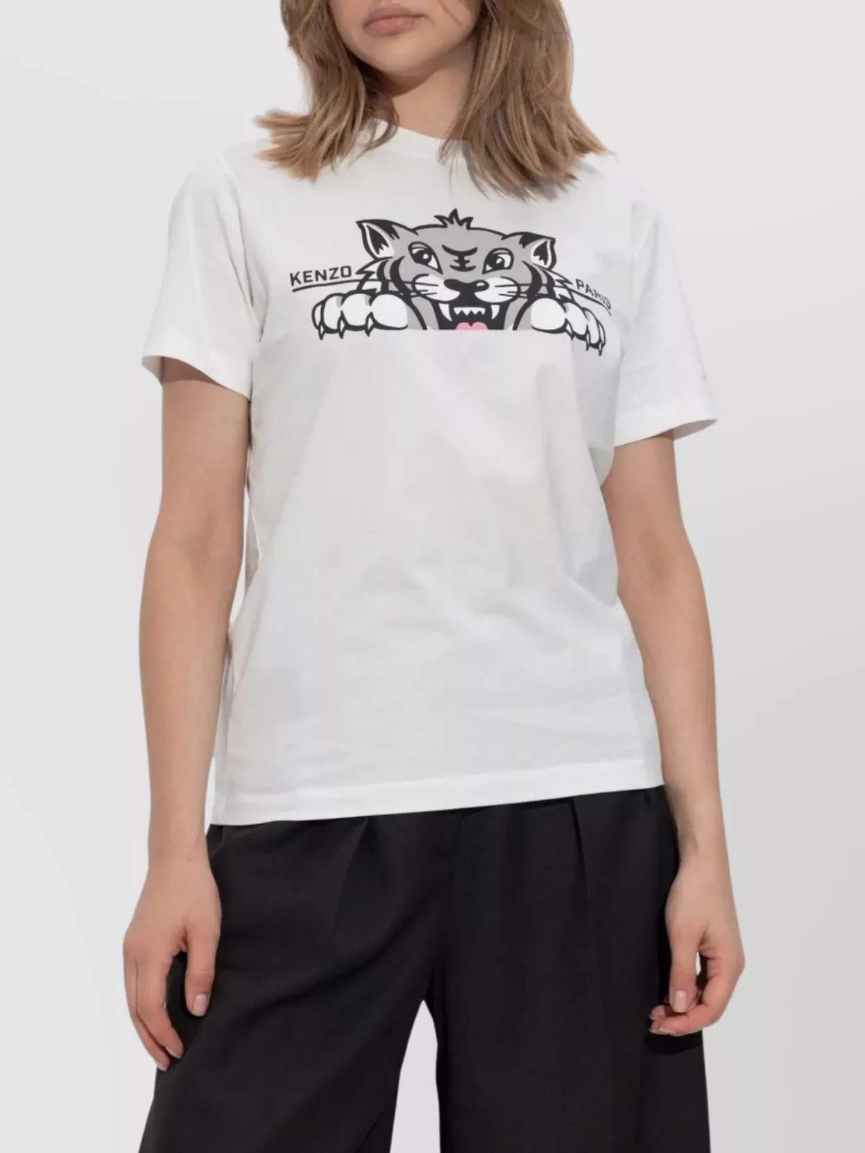 Kenzo Happy Tiger Loose Crew Neck T-shirt In White